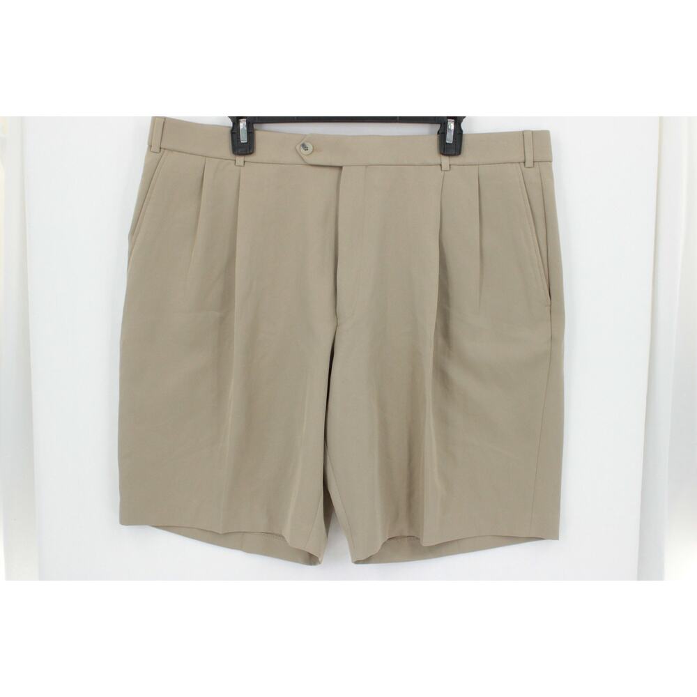 MAUS & HOFFMAN Shorts Mens 38 Khaki Pleated Polyester Resort Wear Casual Outdoor